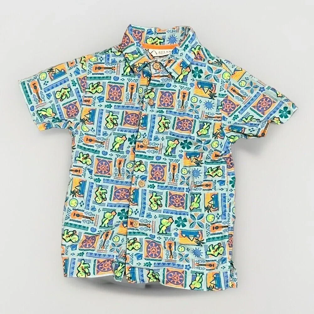 Rare Aulani Disney Resort Duffy And Friends Olu Mel Hawaiian Shirt Linen Youth 6